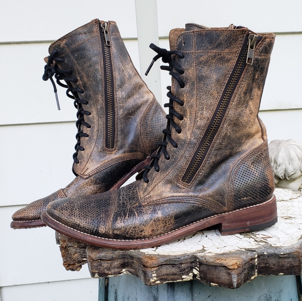 Bed Stu Combat Boots Distressed Brown Sabre 7 - Picture 1 of 8